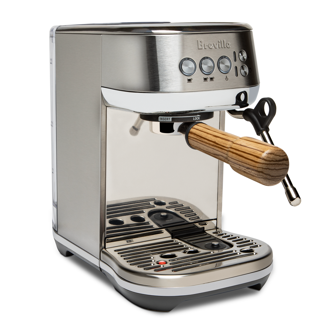 54mm Bottomless Portafilter Zebra Wood in Breville Bambino Plus || Zebra