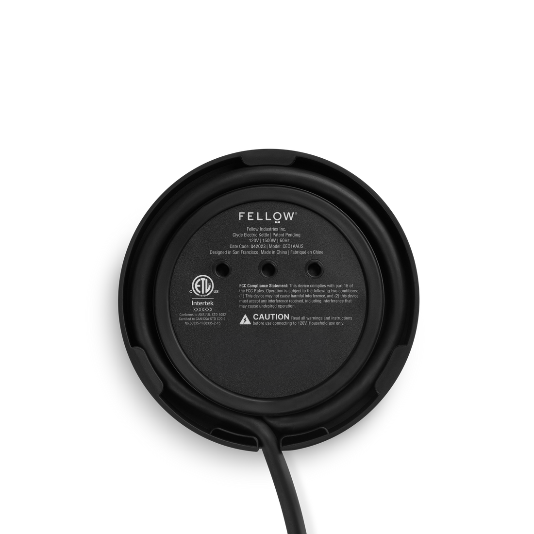 Fellow Clyde Electric Kettle Matte Black Base Underside
