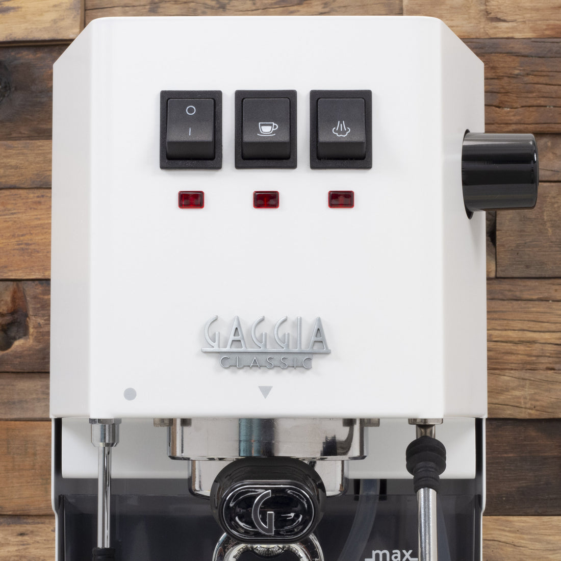 Gaggia Classic Evo Pro Espresso Machine in Polar White with Tiger Maple