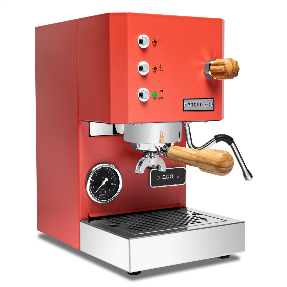 Profitec GO Espresso Machine Red with Olive Wood Whole Latte Love
