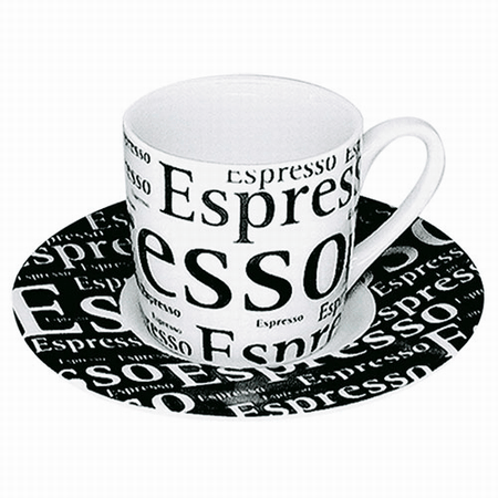 Konitz 3oz Writing Espresso Cup and Saucer in White