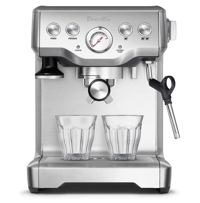 Breville BES840XL the Infuser Semi-Automatic Espresso Machine with Glass Cups.