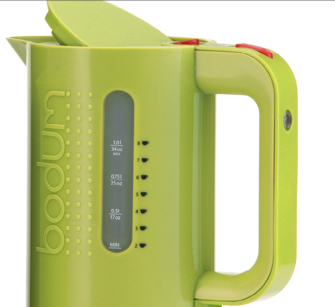 Close-up of a green plastic Bodum electric kettle Stock Photo - Alamy