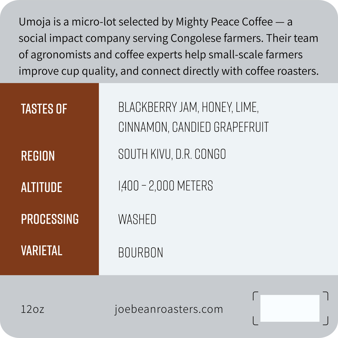 Joe Bean Congo Umoja Bag Label