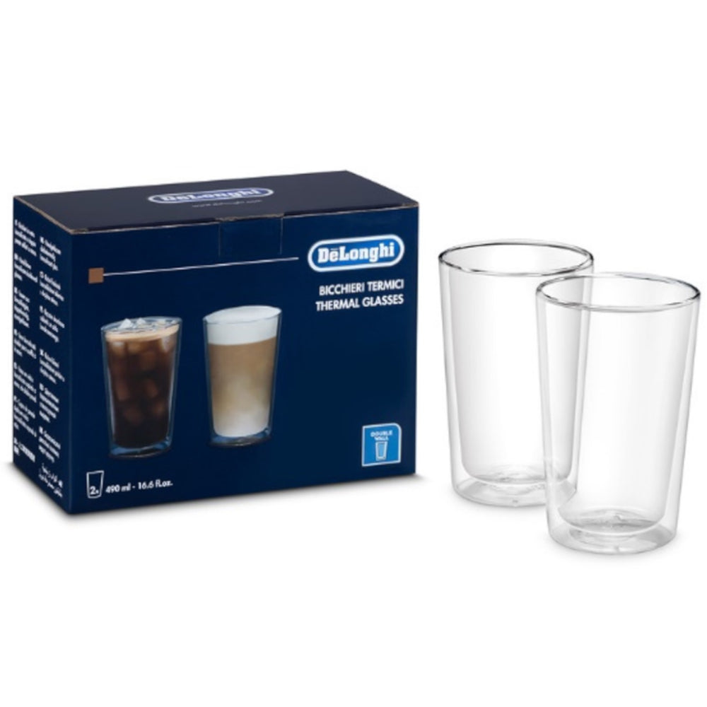 De'Longhi DeLonghi Double Walled Thermo Latte Glasses, Set of 2, 2 Count  (Pack of 1), Clear, 330 milliliters