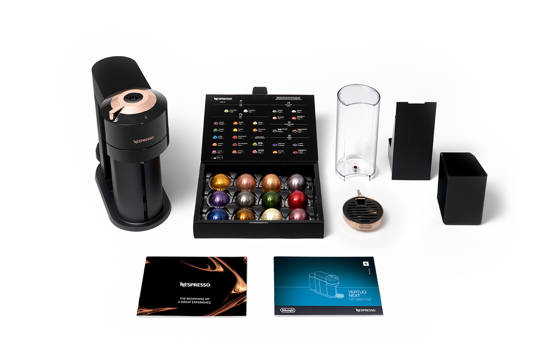 Nespresso Vertuo Next Premium Espresso Machine by DeLonghi with Aeroccino - Black Rose Gold