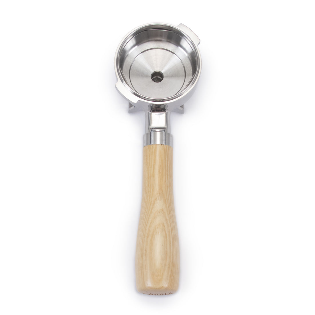 Gaggia Wood Handle Portafilter top down view.