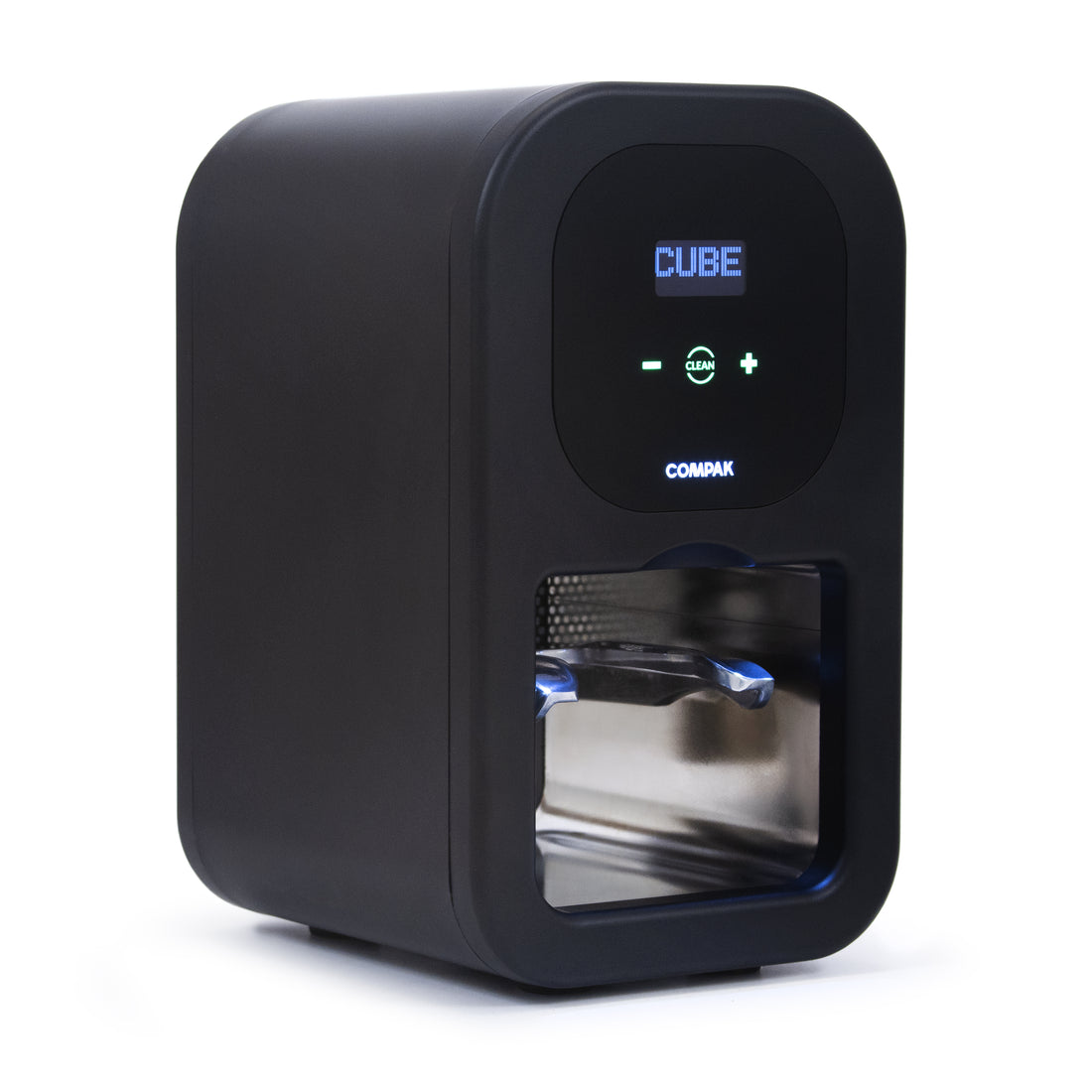 Compak Cube Tamper angled to the right.