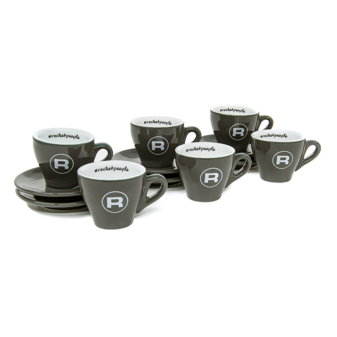 Rocket Espresso 6 Piece Espresso Cup and Saucer Set - Grey