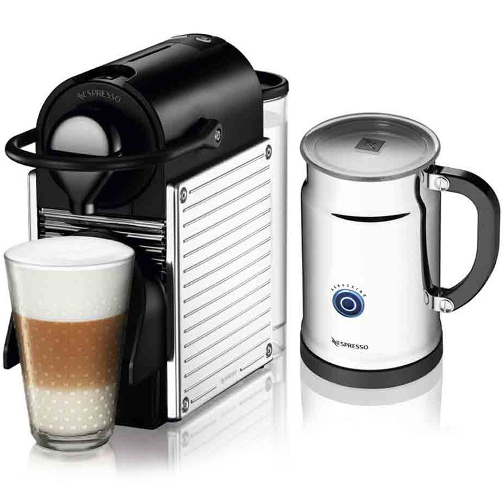 Nespresso C60 Chrome Pixie Espresso Machine and Aeroccino Plus Milk Whole Latte Love