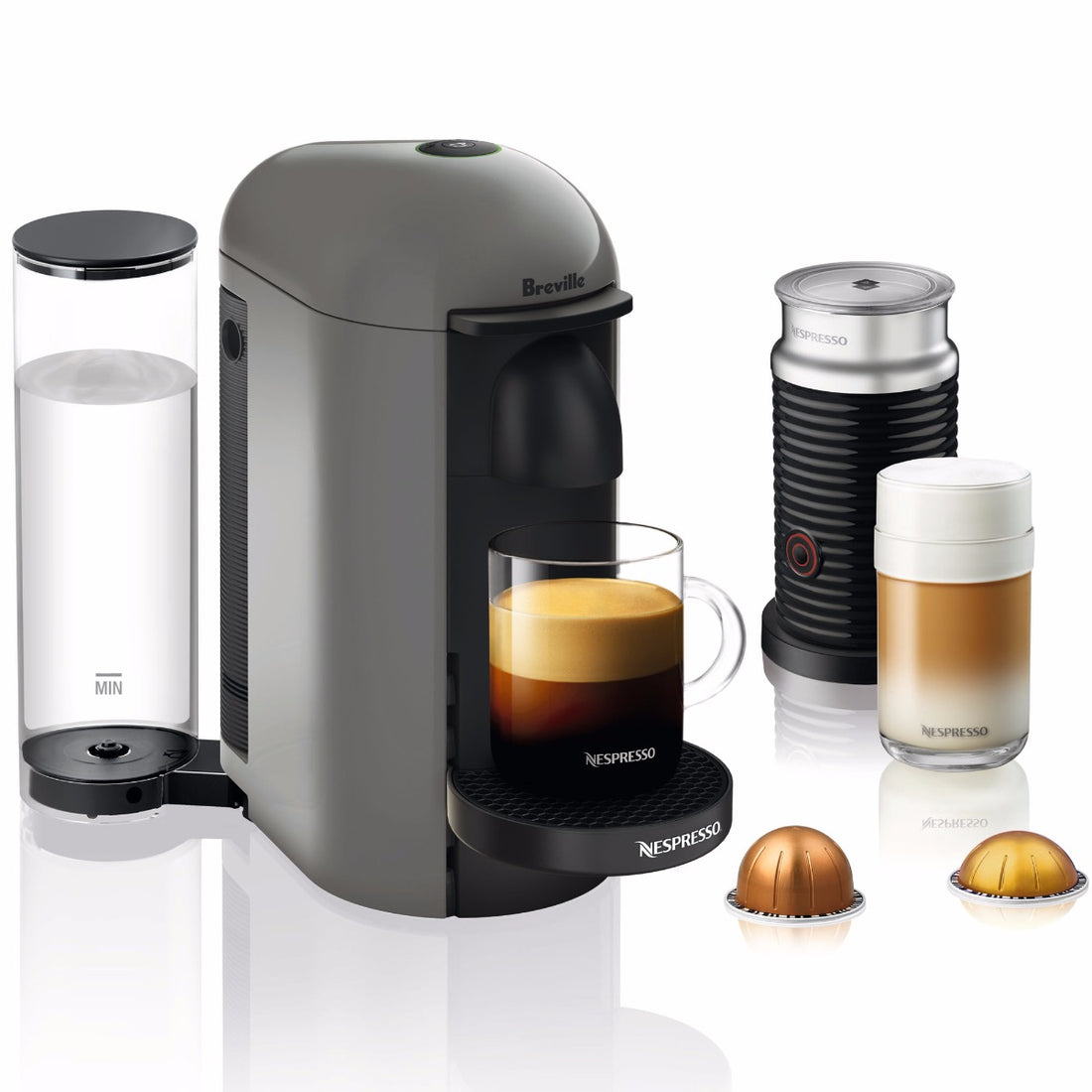 Nespresso VertuoPlus and Aeroccino Bundle in Gray