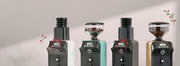 Line up of Ceado Life X grinders in front of a gray background.