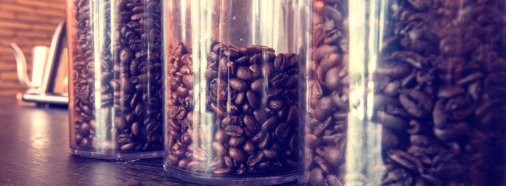 Coffee beans stored in Coffeevac containers.