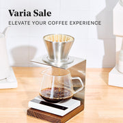 Coffee brewing setup with Varia product on a wooden surface