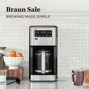 Braun coffee maker on a kitchen counter with 'Braun Sale' text above.