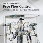 Closeup of a prosumer machine compatible with flow control advertising free flow control promotion.