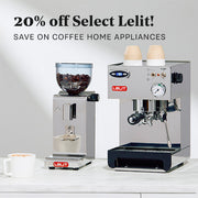 Leit Fred Espresso Grinder and Lelit Anna Espresso Machine on a white surface with promotional text that reads "20% off Select Lelit!".