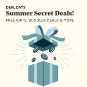 Promotional graphic for 'Summer Secret Deals' with gift boxes and ribbons on a white background.