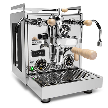 Image 1 of 20 - Profitec Pro 600 Quick Steam Plus with Tiger Maple Accents and Flow Control Right Facing || Tiger Maple