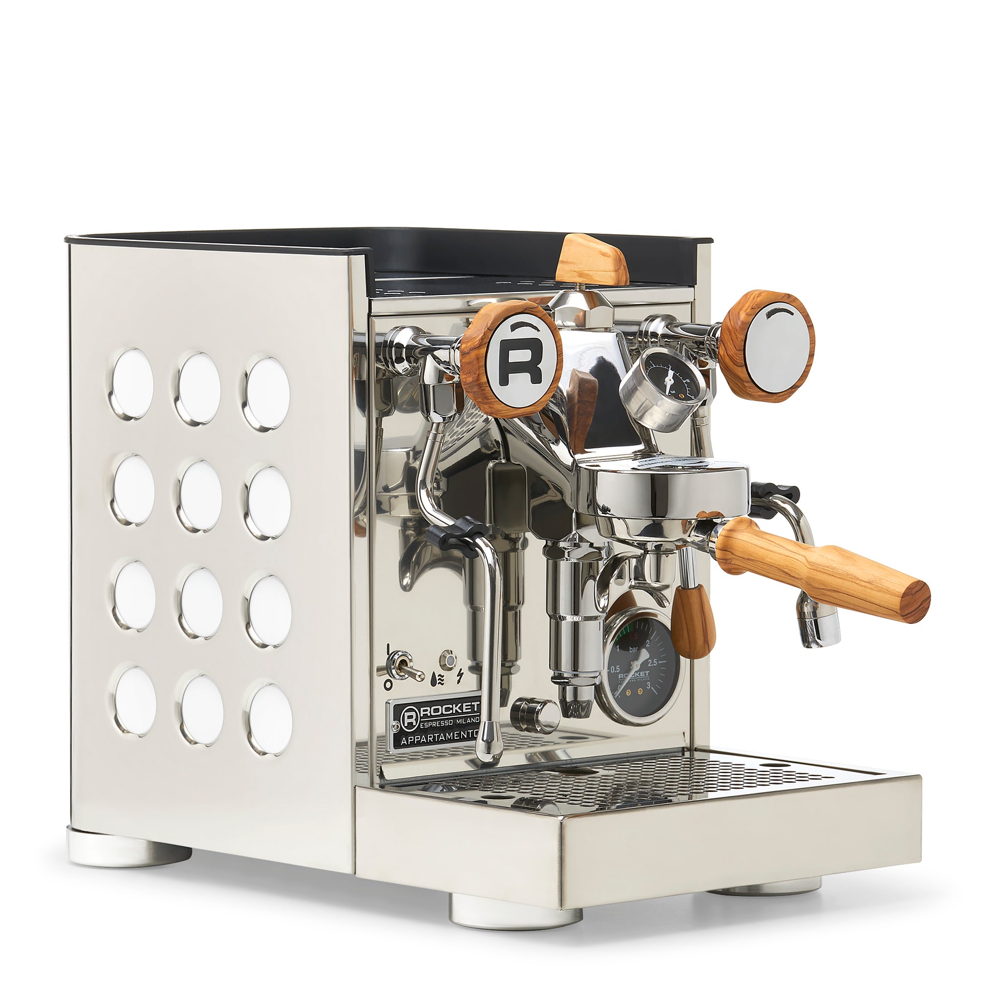 Rocket Espresso Appartamento TCA Espresso Machine - Stainless Steel with White Stripe