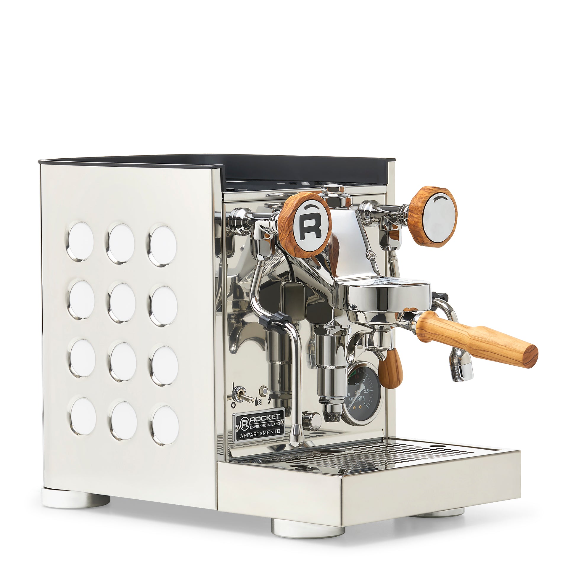 Rocket Espresso Appartamento TCA Espresso Machine - Stainless Steel with White Stripe