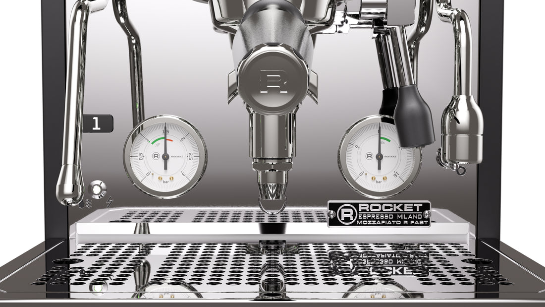 Rocket Espresso Mozzafiato FAST R Black Gauge and Portafilter Detail || Black