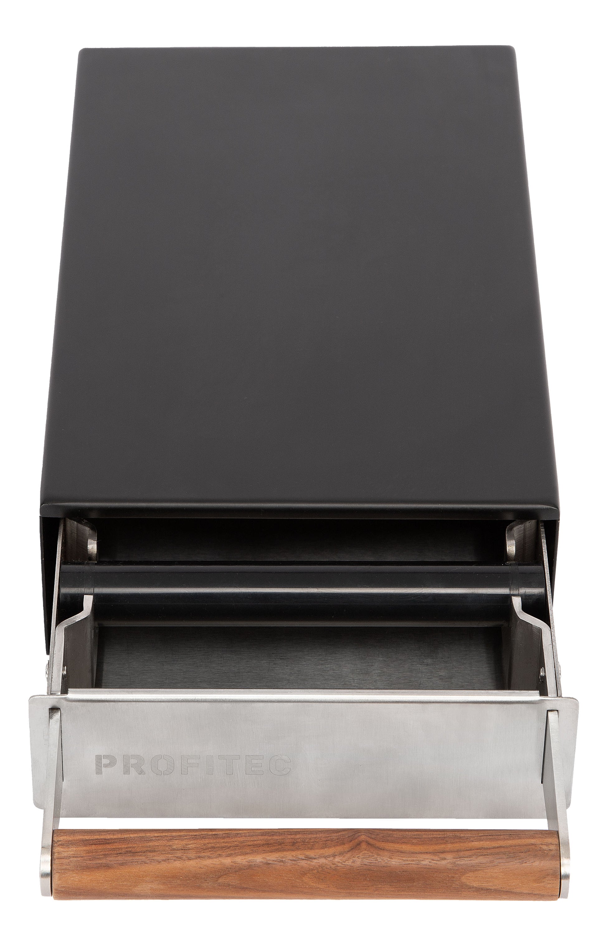 Profitec Knock Drawer Matte Black with Wooden Handle Drawer Open || Matte Black