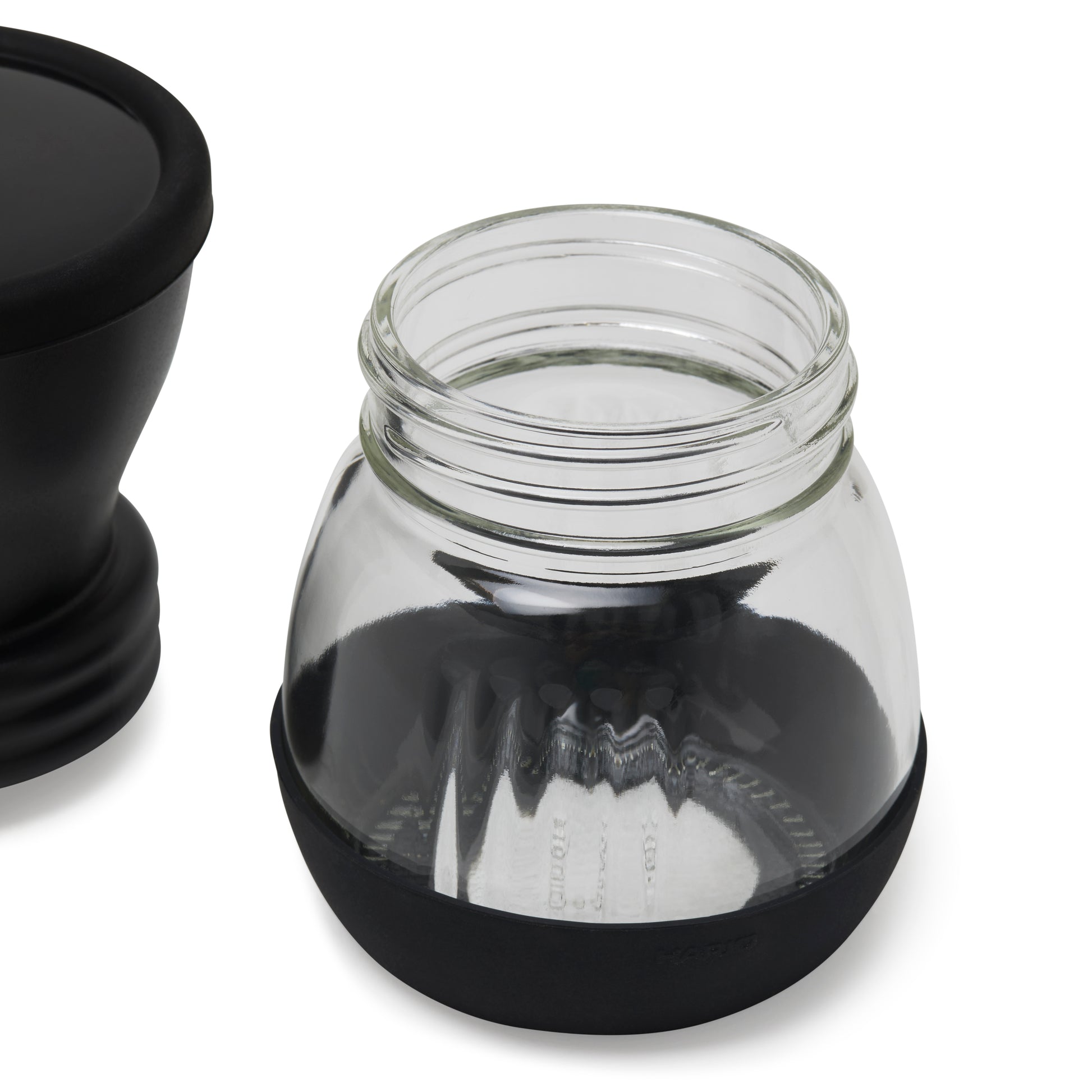 Close-up of Grounds Jar of Hario Skerton Plus Ceramic Coffee Mill