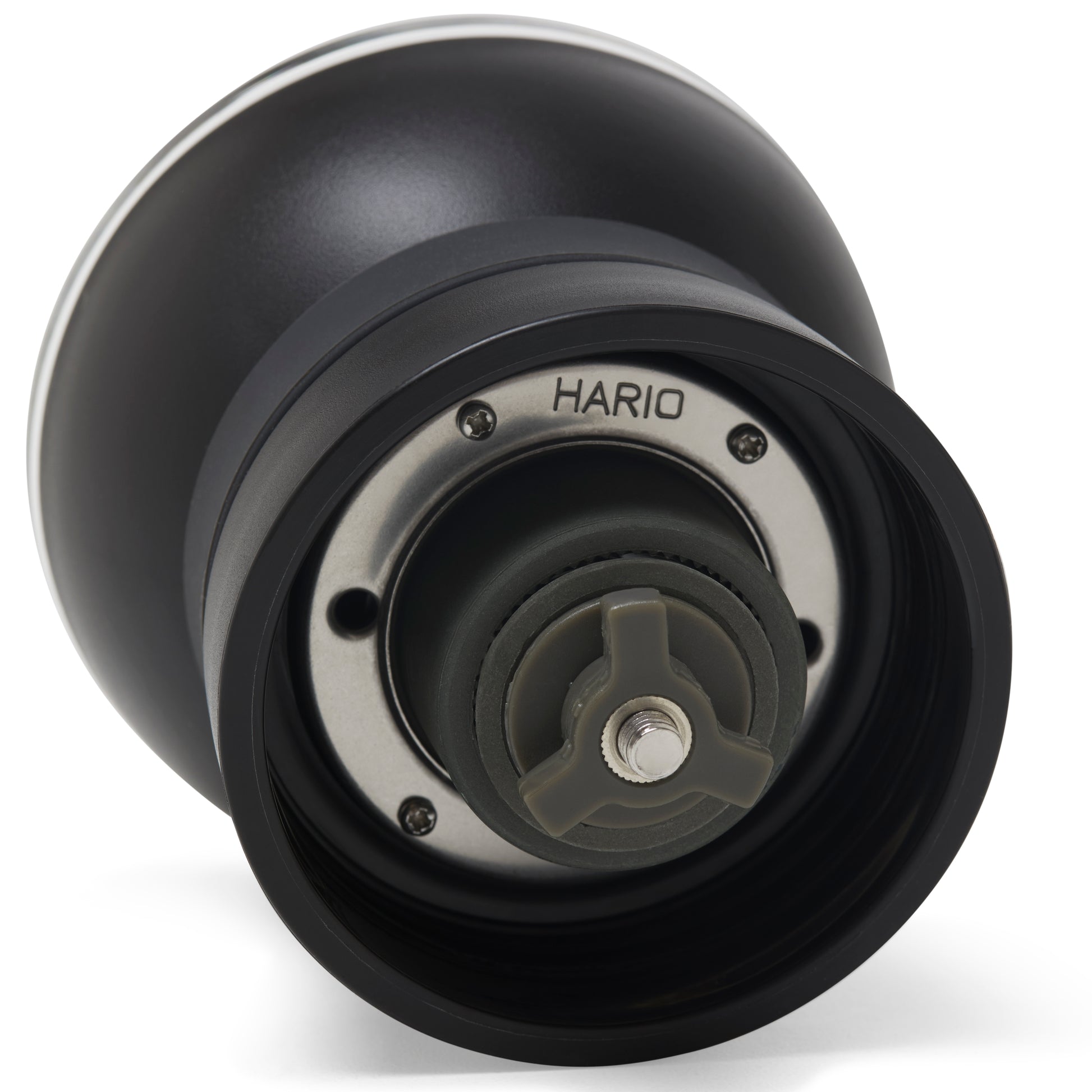 Close-up of Bottom of Burr Set including Adjustment Knob on Hario Skerton Pro Ceramic Coffee Mill