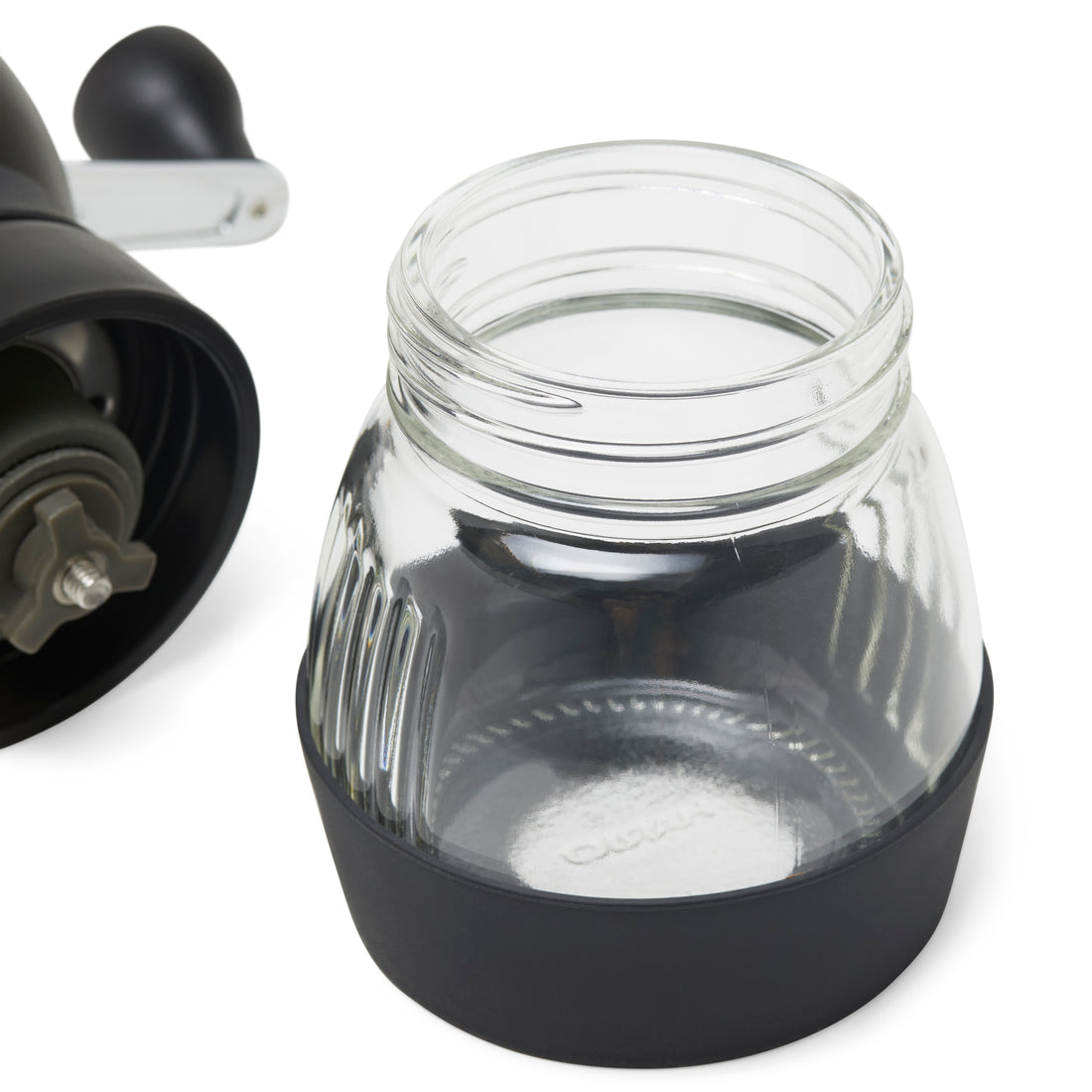 Close-up Grounds Jar of Hario Skerton Pro Ceramic Coffee Mill