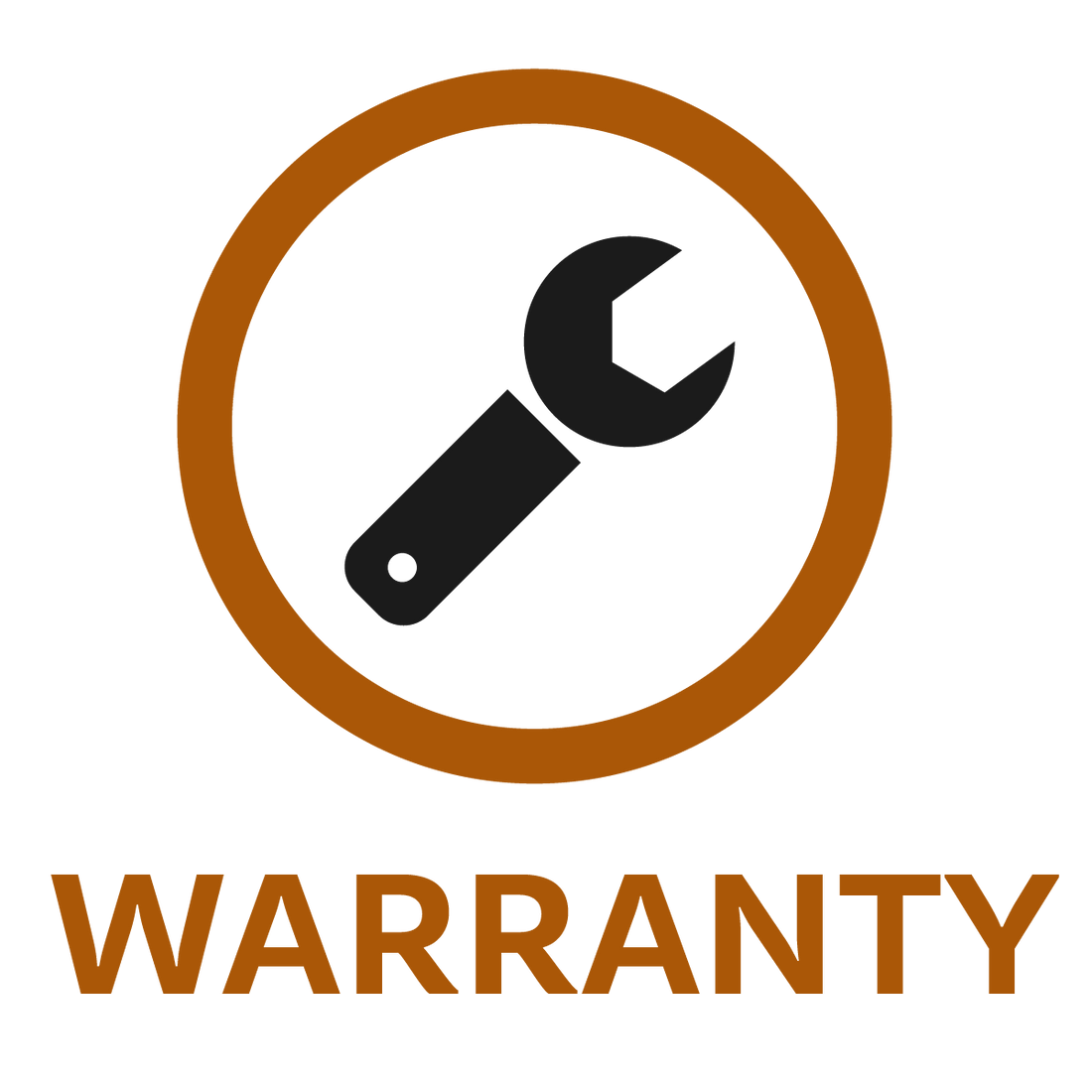 Warranty symbol with a wrench icon and the word 'WARRANTY' below it.