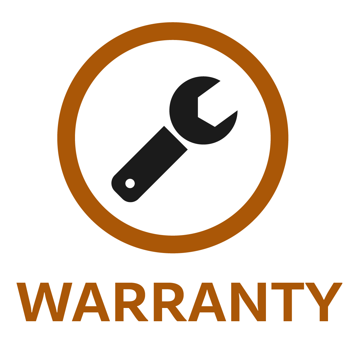 Warranty symbol with a wrench icon and the word 'WARRANTY' below it.