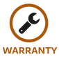 Warranty symbol with a wrench icon and the word 'WARRANTY' below it.