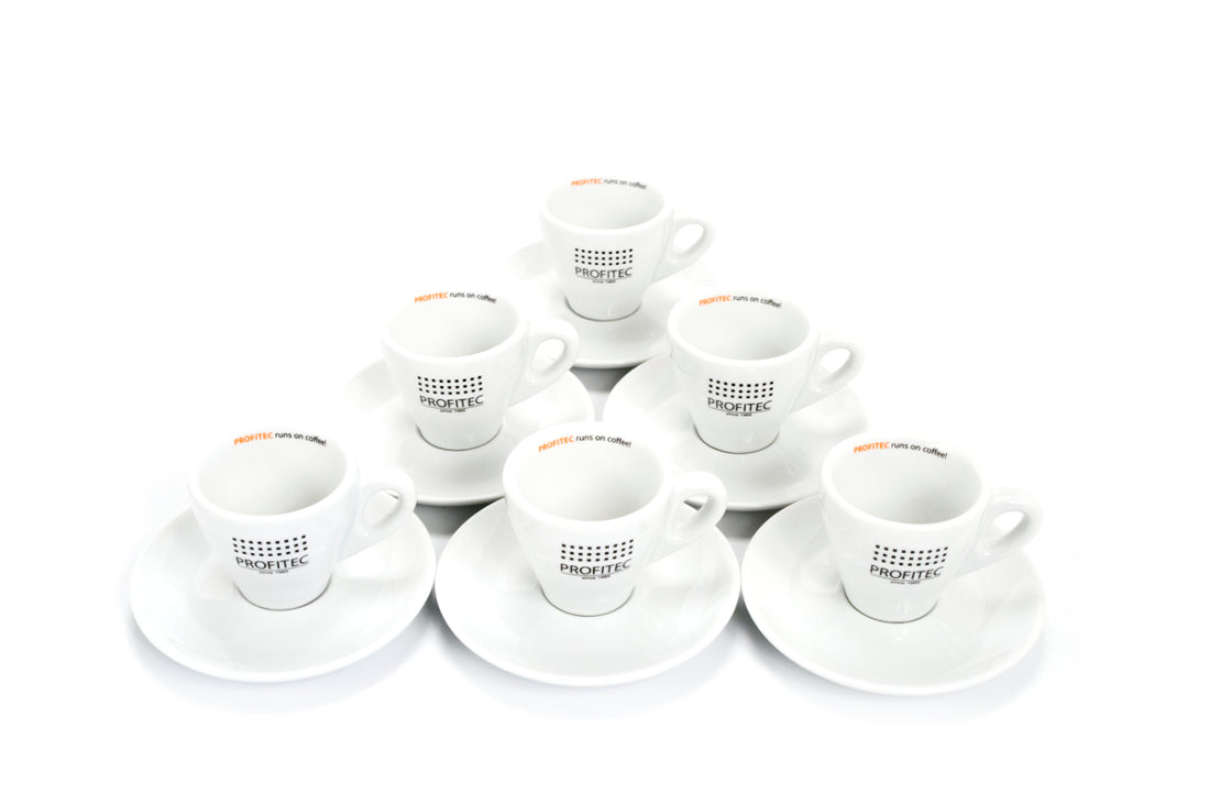Profitec Espresso Cup Set (6 Cups and Saucers) Bird's Eye.