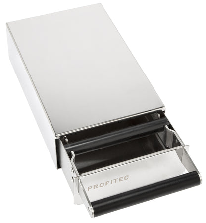 Image 1 of 9 - Profitec Knock Drawer Polished Steel Overhead Box Open || Polished Steel