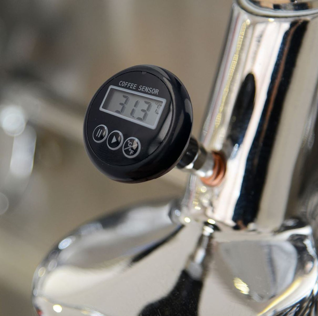 E61 Shot timer with precise thermometer, encasement polished stainless steel