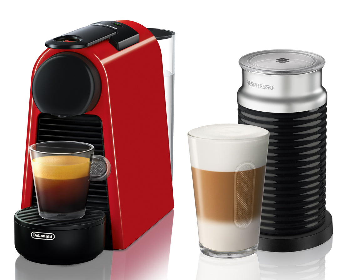 Nespresso Essenza Mini Espresso Machine by DeLonghi with Aeroccino - Ruby Red