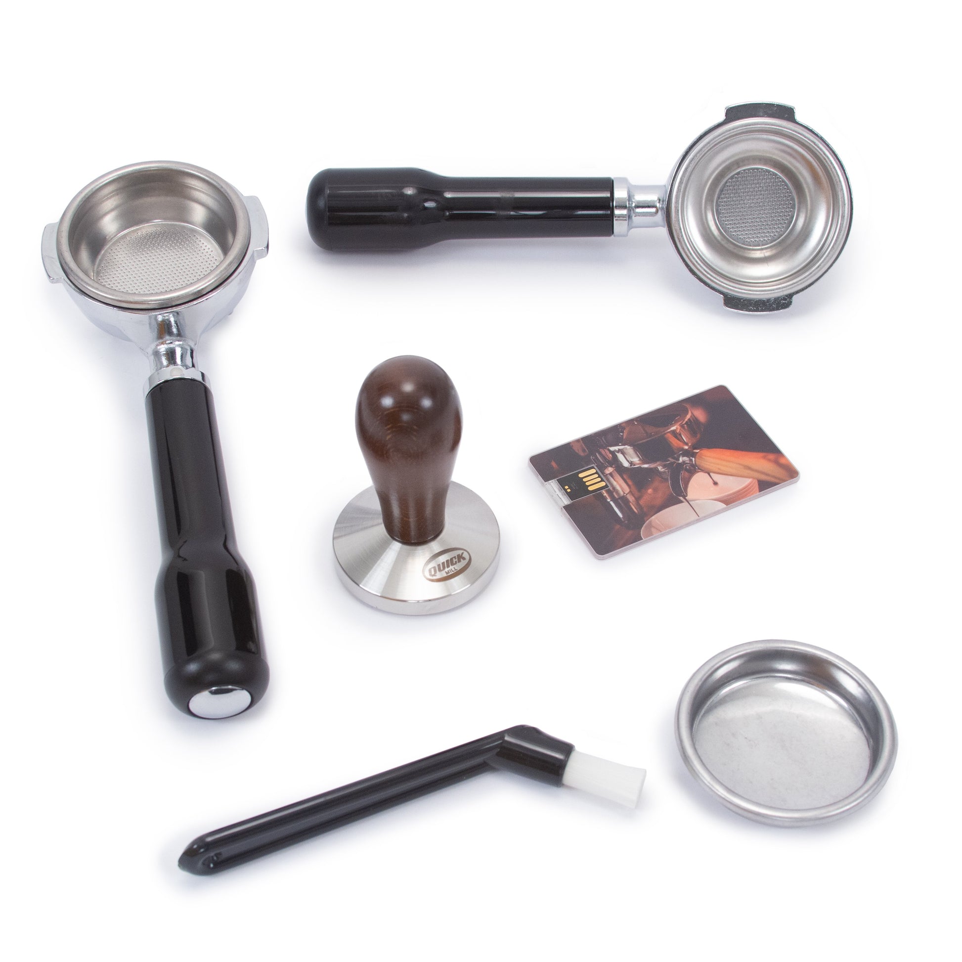 Each Arnos comes with two portafilters and a wood handle tamper.