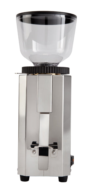 Pro M54 grinder form the front with manual grind actuation lever. || Stainless Steel